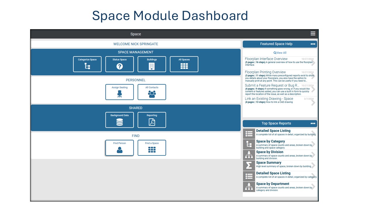 Space Module dashboard — assignments and reporting