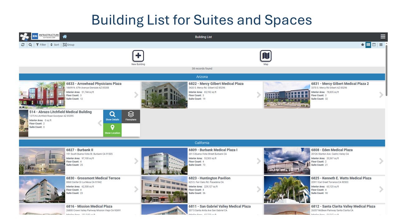 Building List — 38 buildings across the portfolio